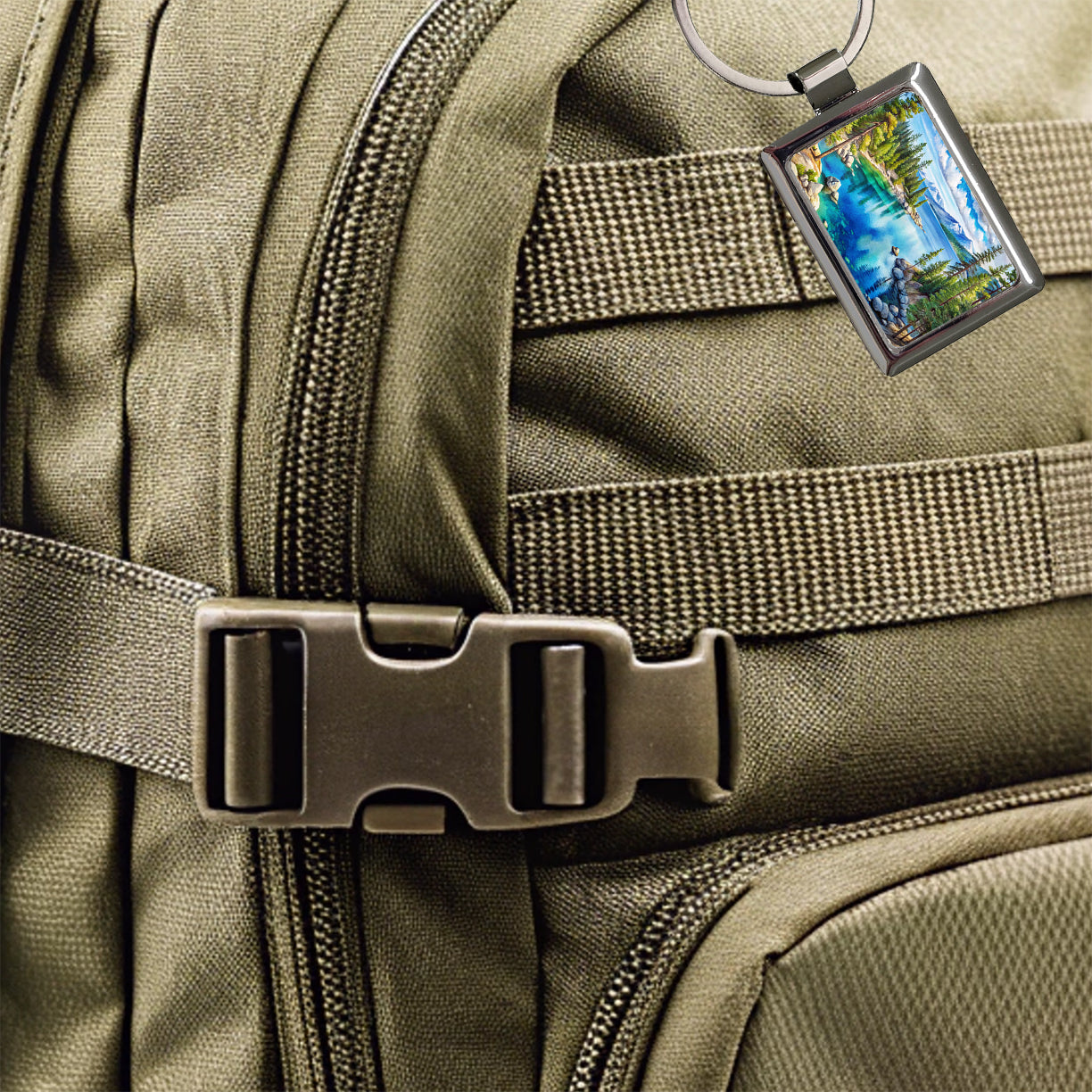 Lake Tahoe California Watercolor Rectangle Metal Keychain