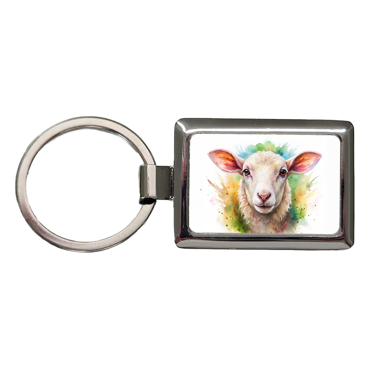 Lamb Face Watercolor Rectangle Metal Keychain