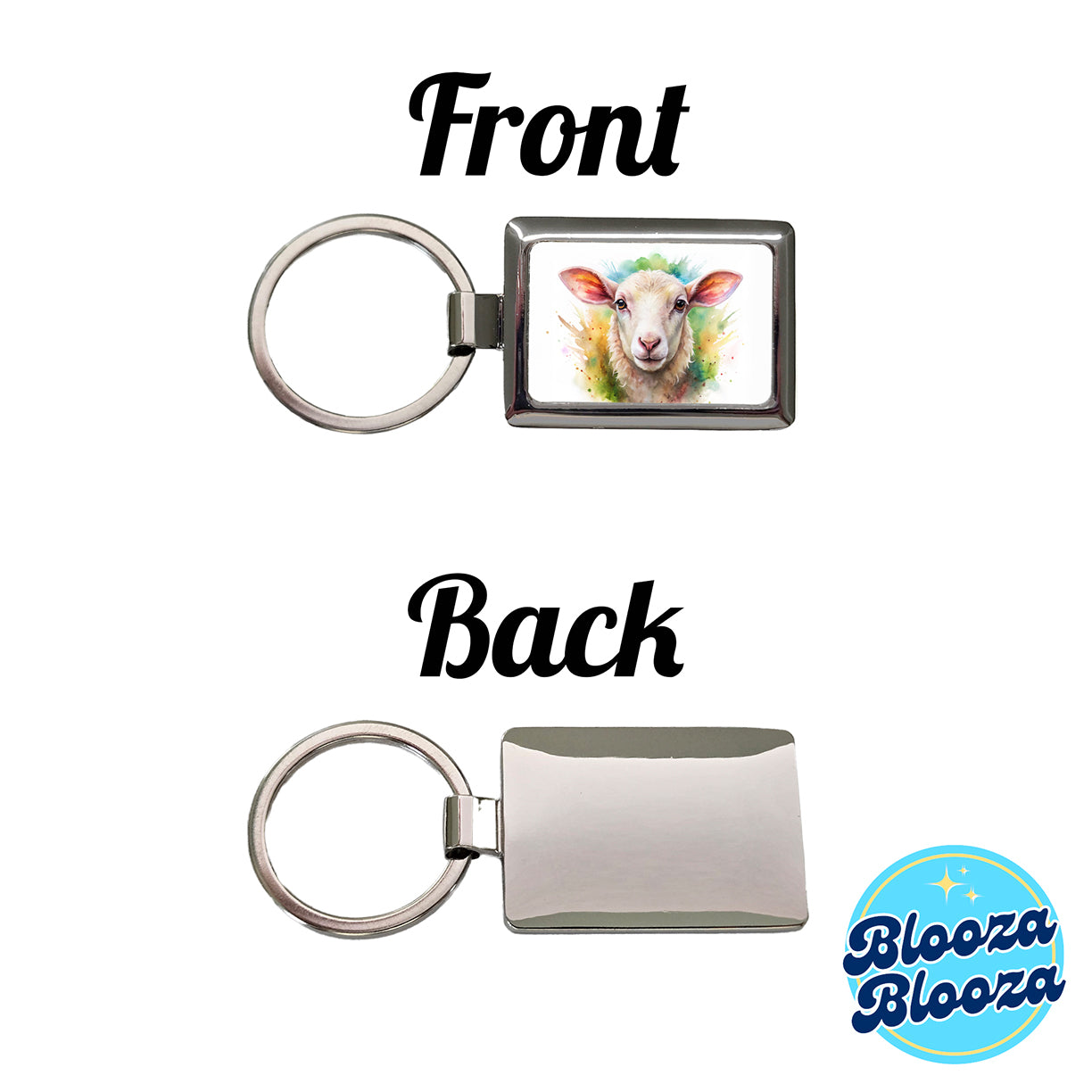 Lamb Face Watercolor Rectangle Metal Keychain