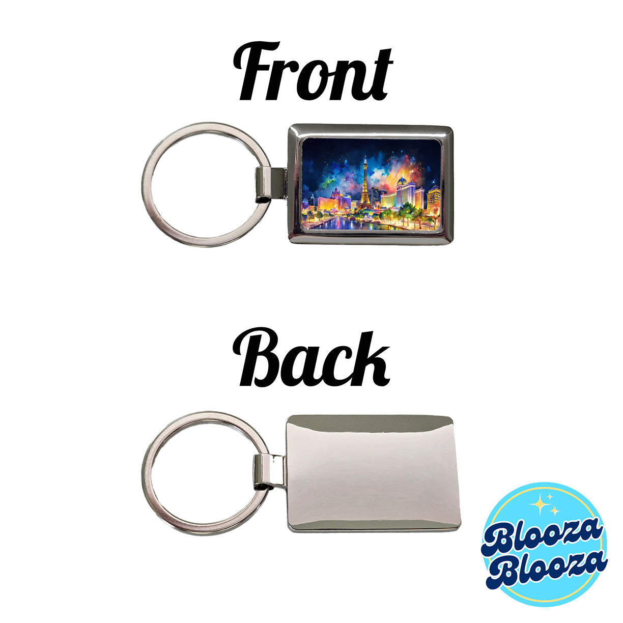 Las Vegas Strip At Night Watercolor Rectangle Metal Keychain