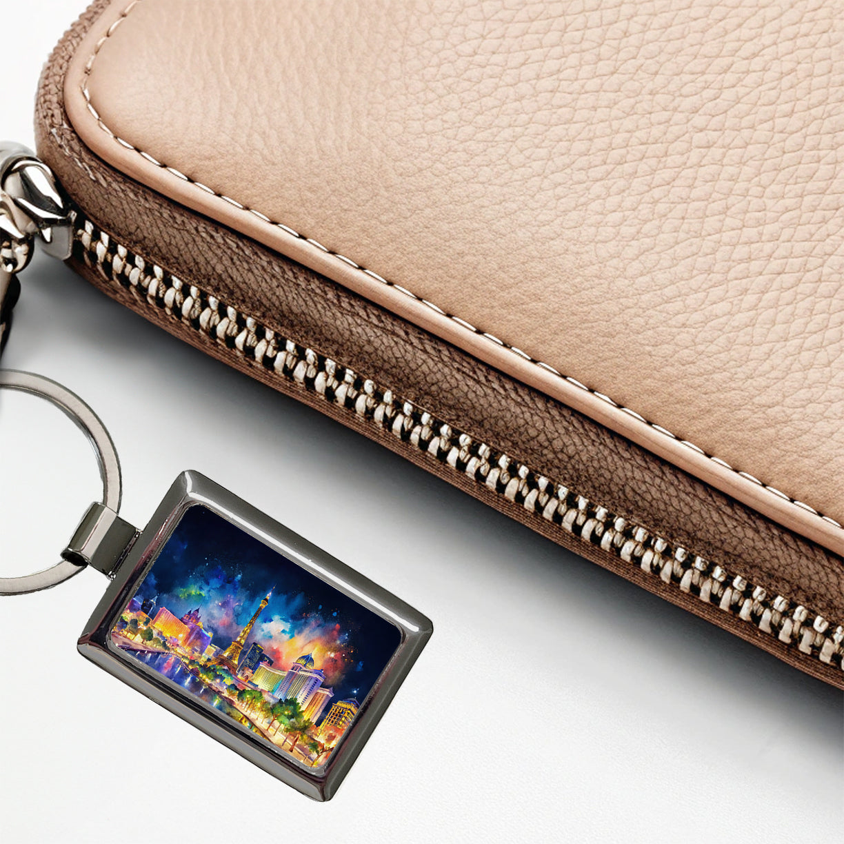 Las Vegas Strip At Night Watercolor Rectangle Metal Keychain