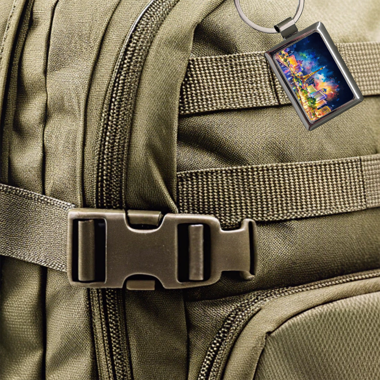 Las Vegas Strip At Night Watercolor Rectangle Metal Keychain