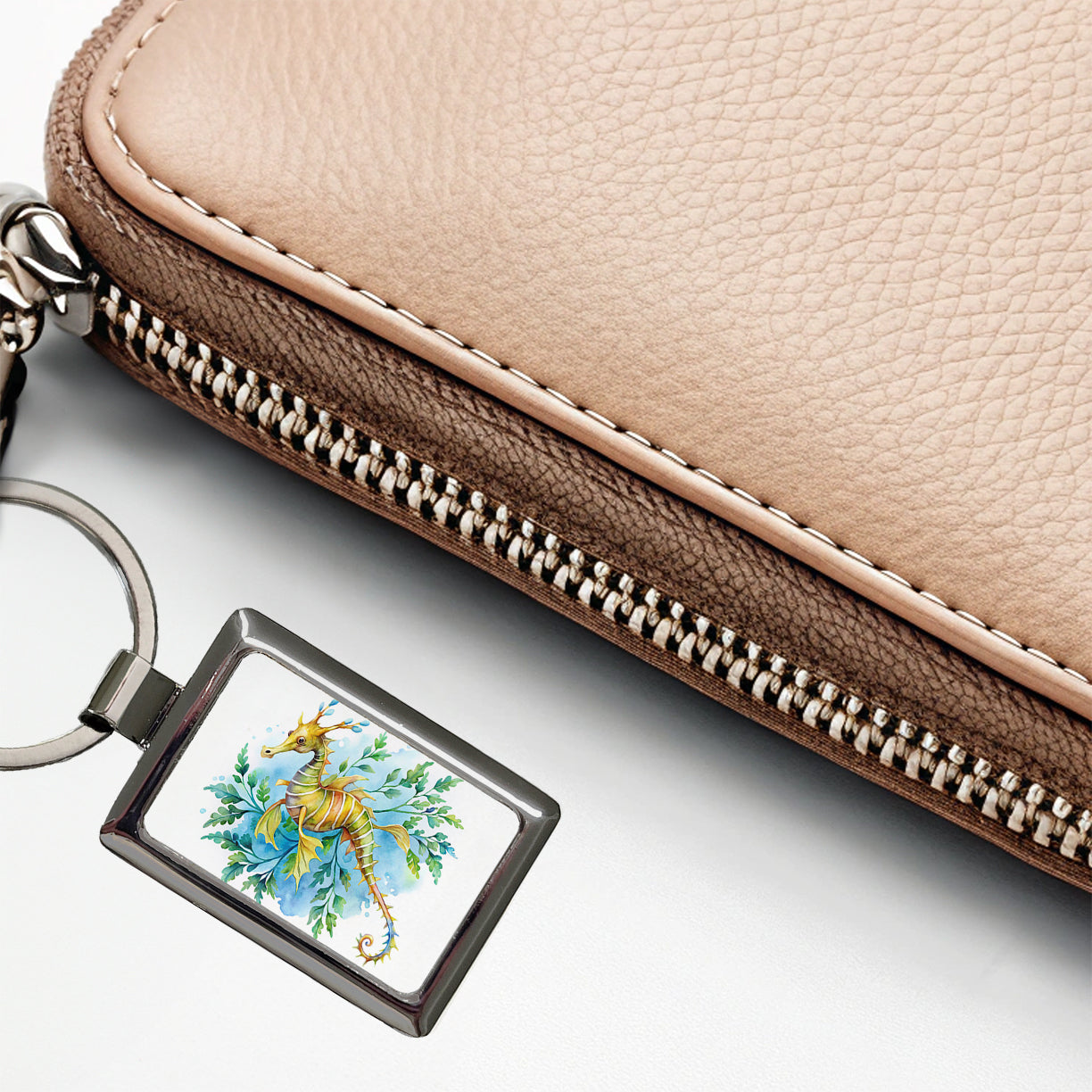 Leafy Seadragon Swimming Watercolor Rectangle Metal Keychain