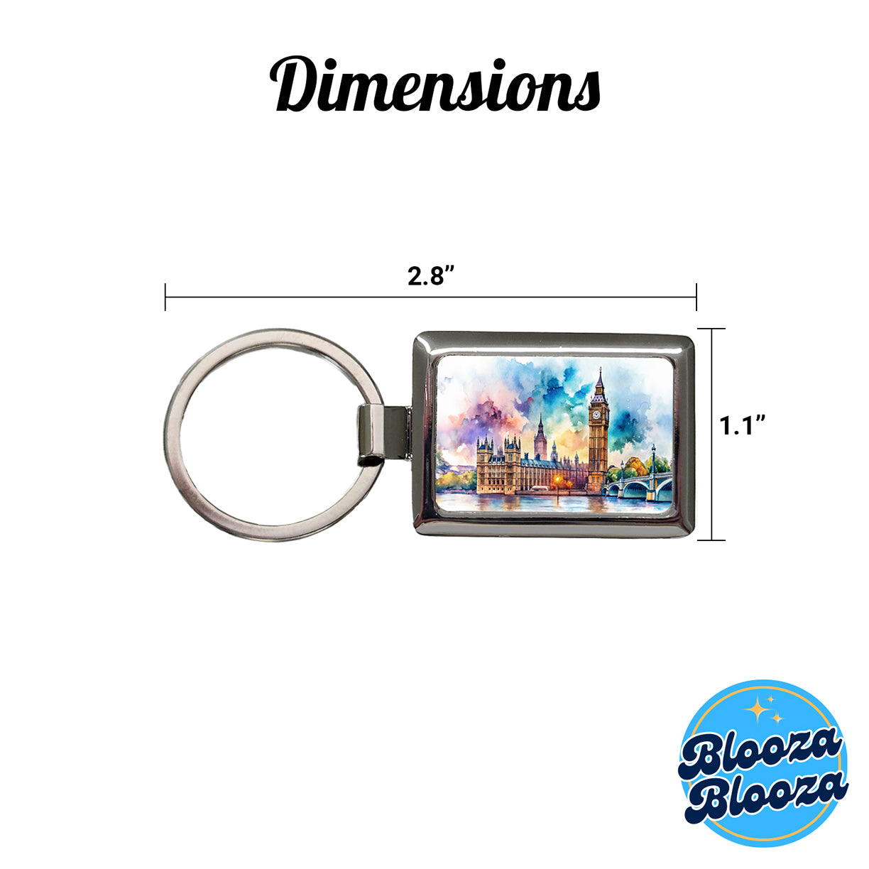 London Big Ben Scene Watercolor Rectangle Metal Keychain