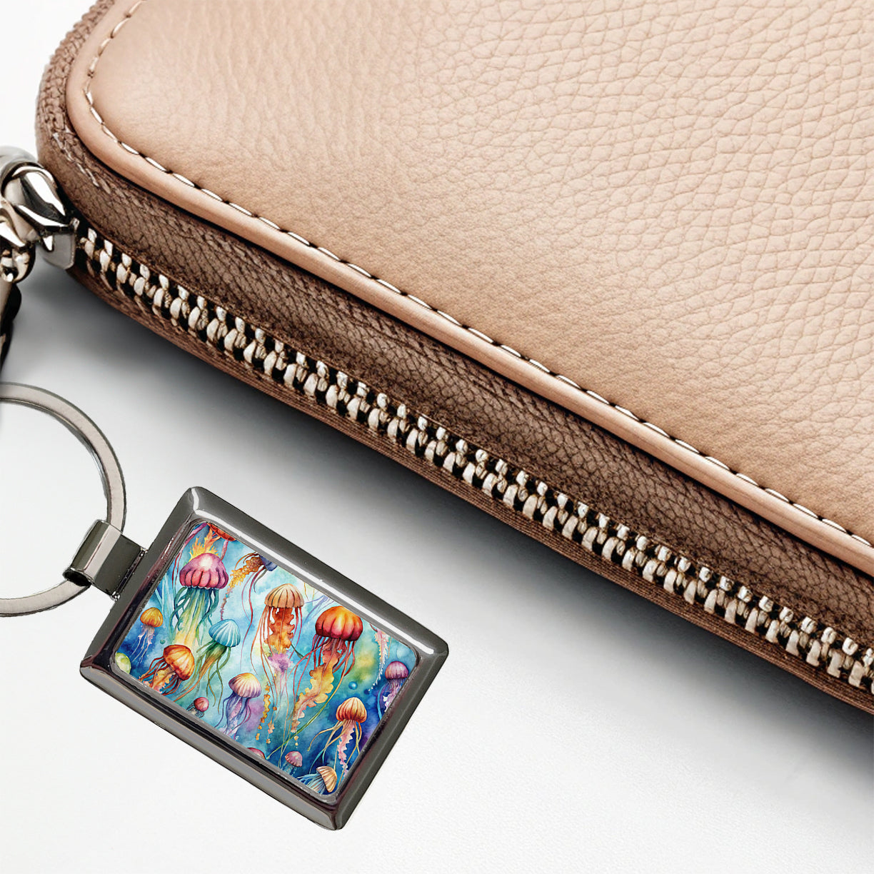 Lots Of Jellyfish Underwater Watercolor Rectangle Metal Keychain