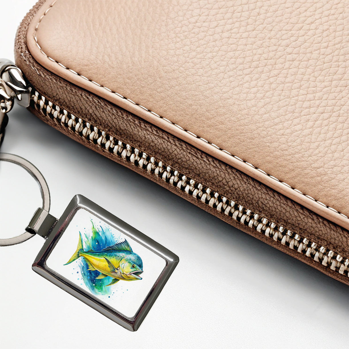 Mahi Mahi Fish Watercolor Rectangle Metal Keychain