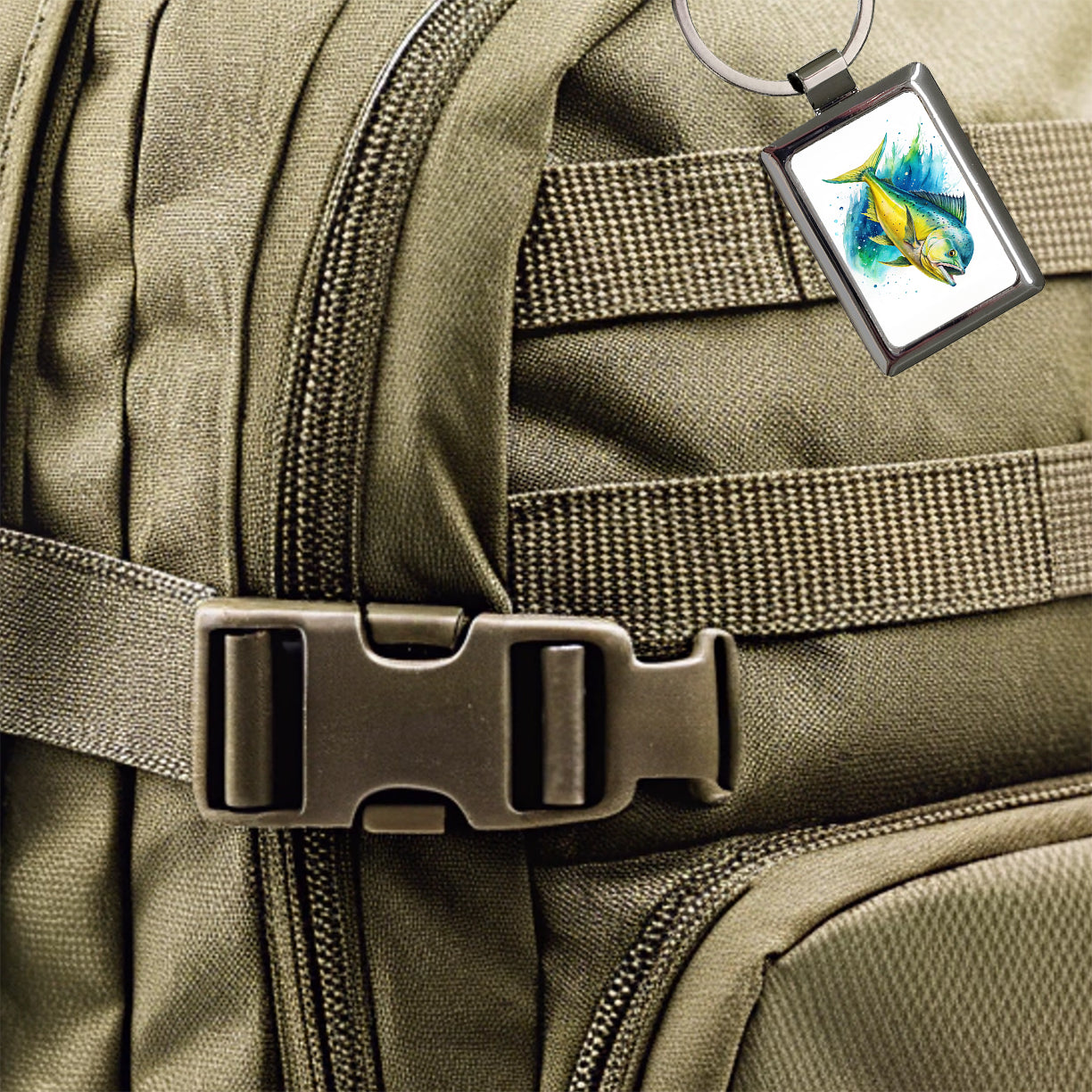 Mahi Mahi Fish Watercolor Rectangle Metal Keychain