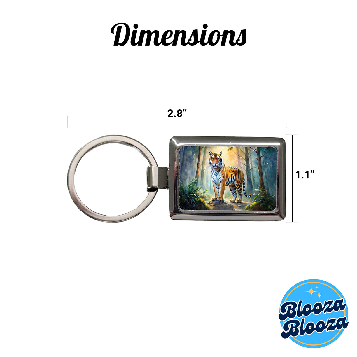 Majestic Tiger Standing In Forest Watercolor Rectangle Metal Keychain