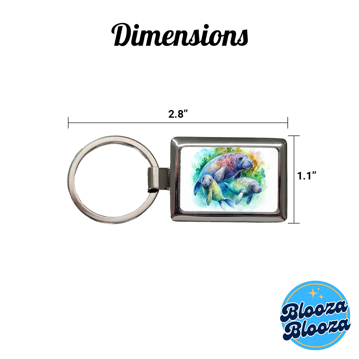 Manatees Family Watercolor Rectangle Metal Keychain