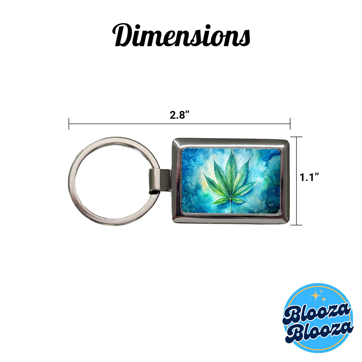 Marijuana Leaf on Blue Background Watercolor Rectangle Metal Keychain