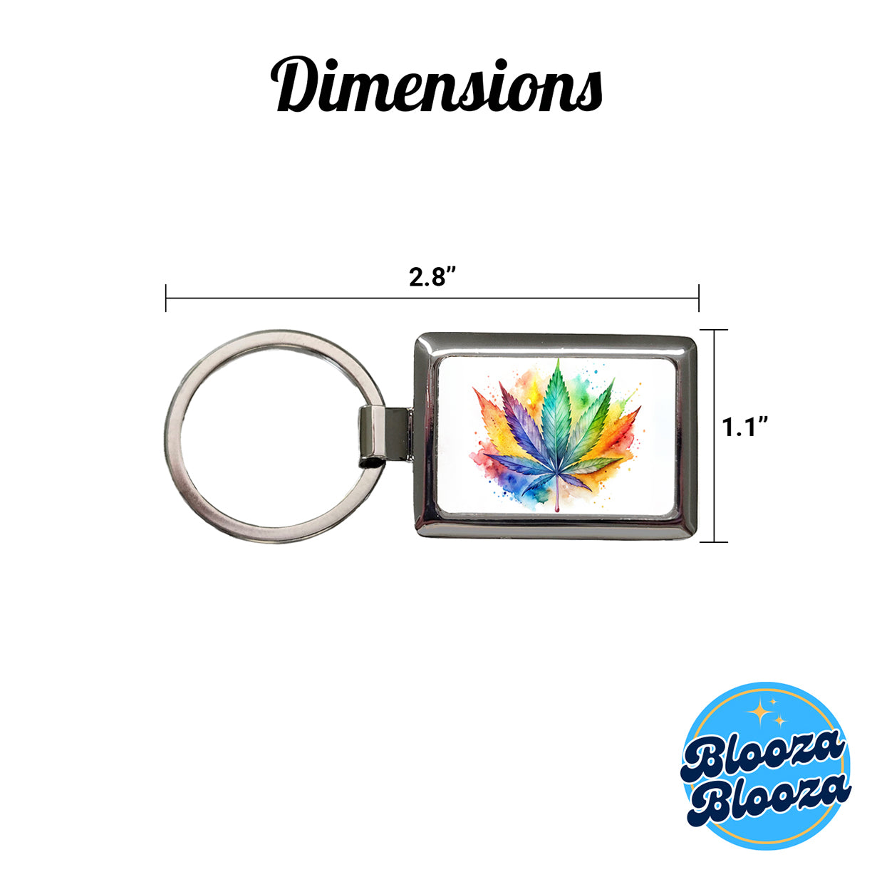 Marijuana Leaf Rainbow Watercolor Rectangle Metal Keychain