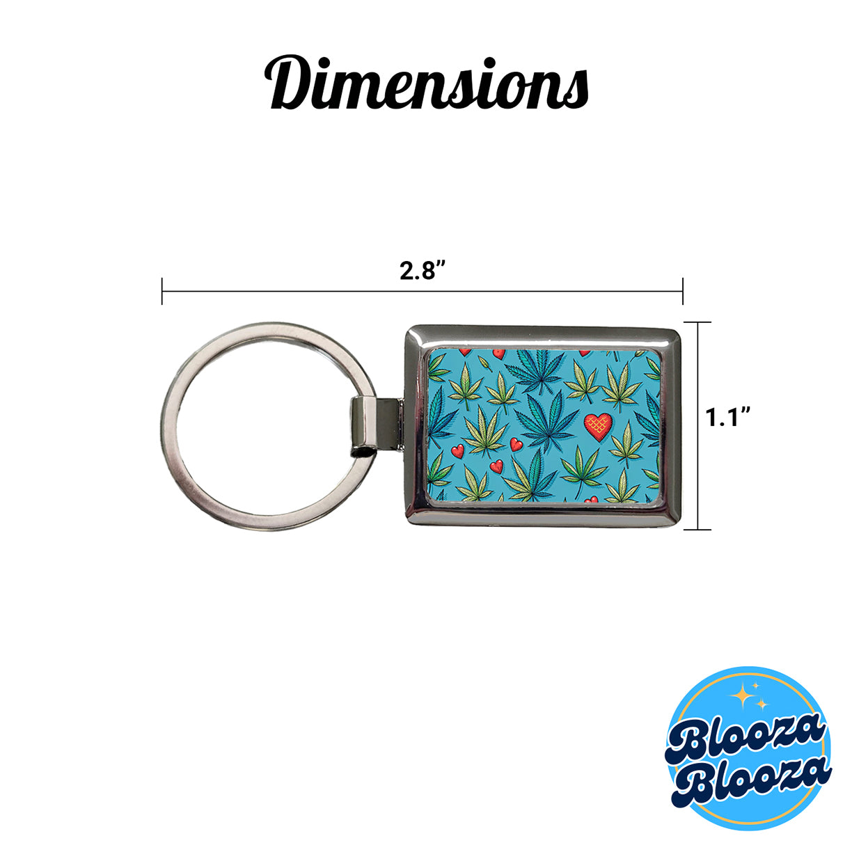 Marijuana Leaves And Hearts Blue Background Rectangle Metal Keychain