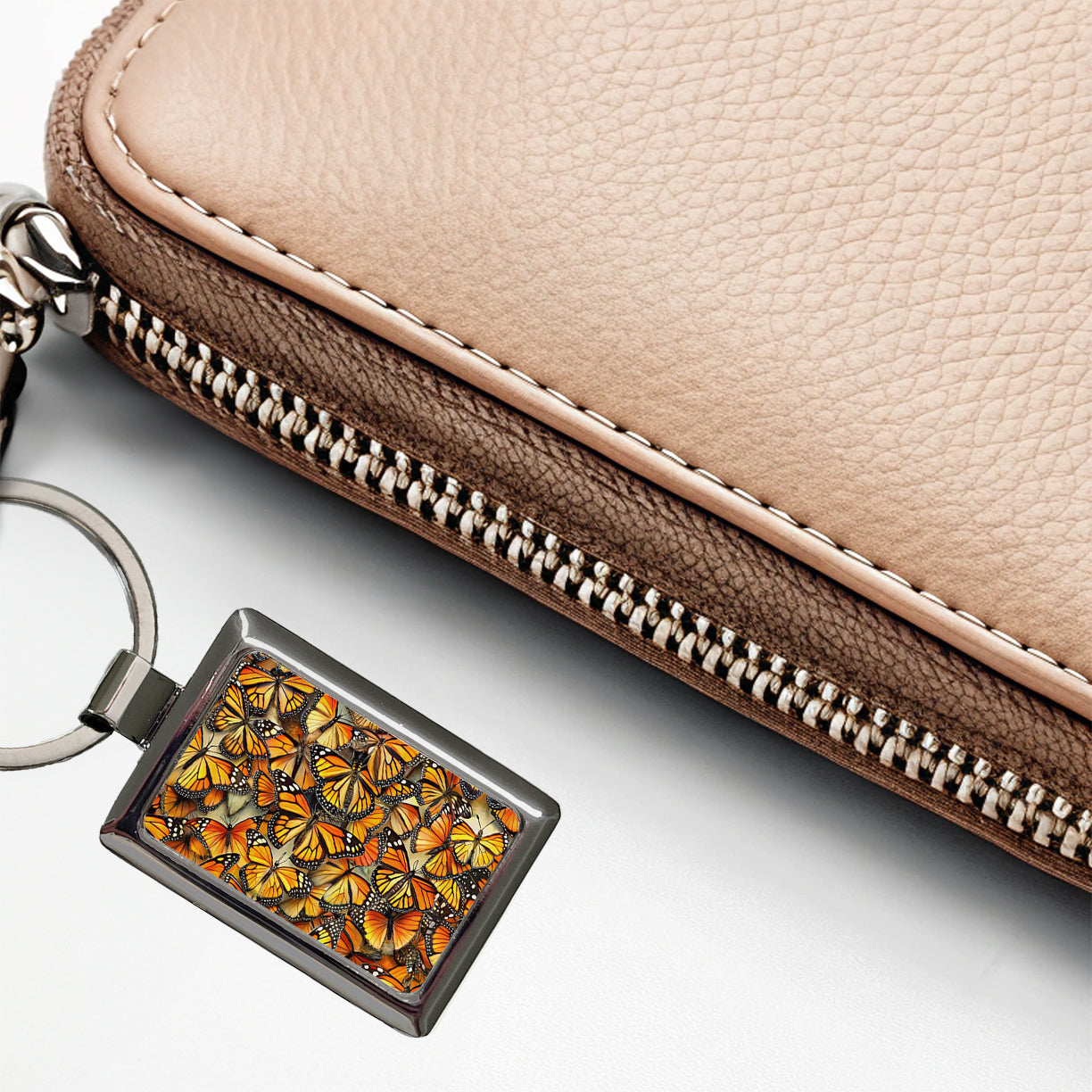 Monarch Butterflies Covering Everything Rectangle Metal Keychain