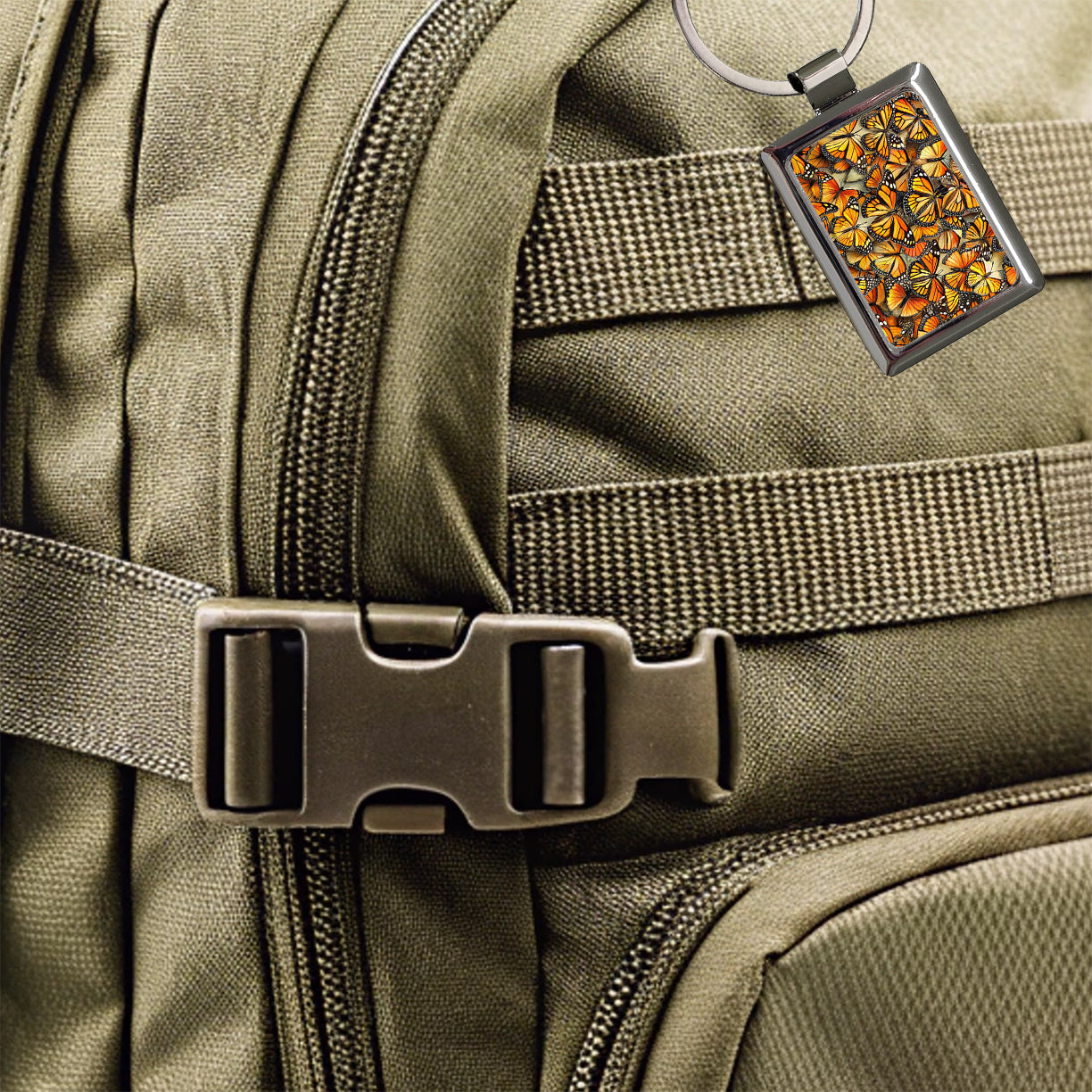 Monarch Butterflies Covering Everything Rectangle Metal Keychain