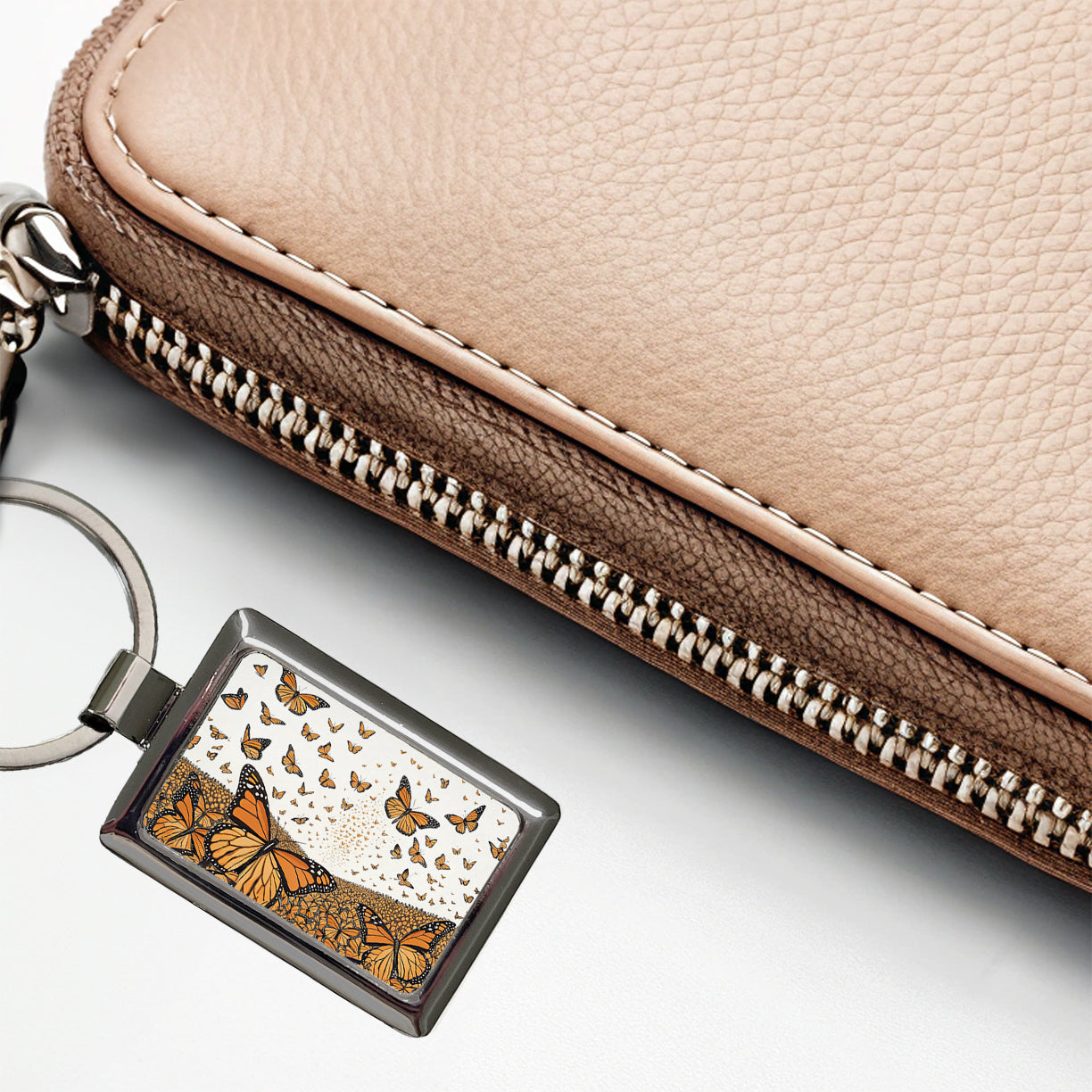 Monarch Butterflies Covering the Countryside Rectangle Metal Keychain