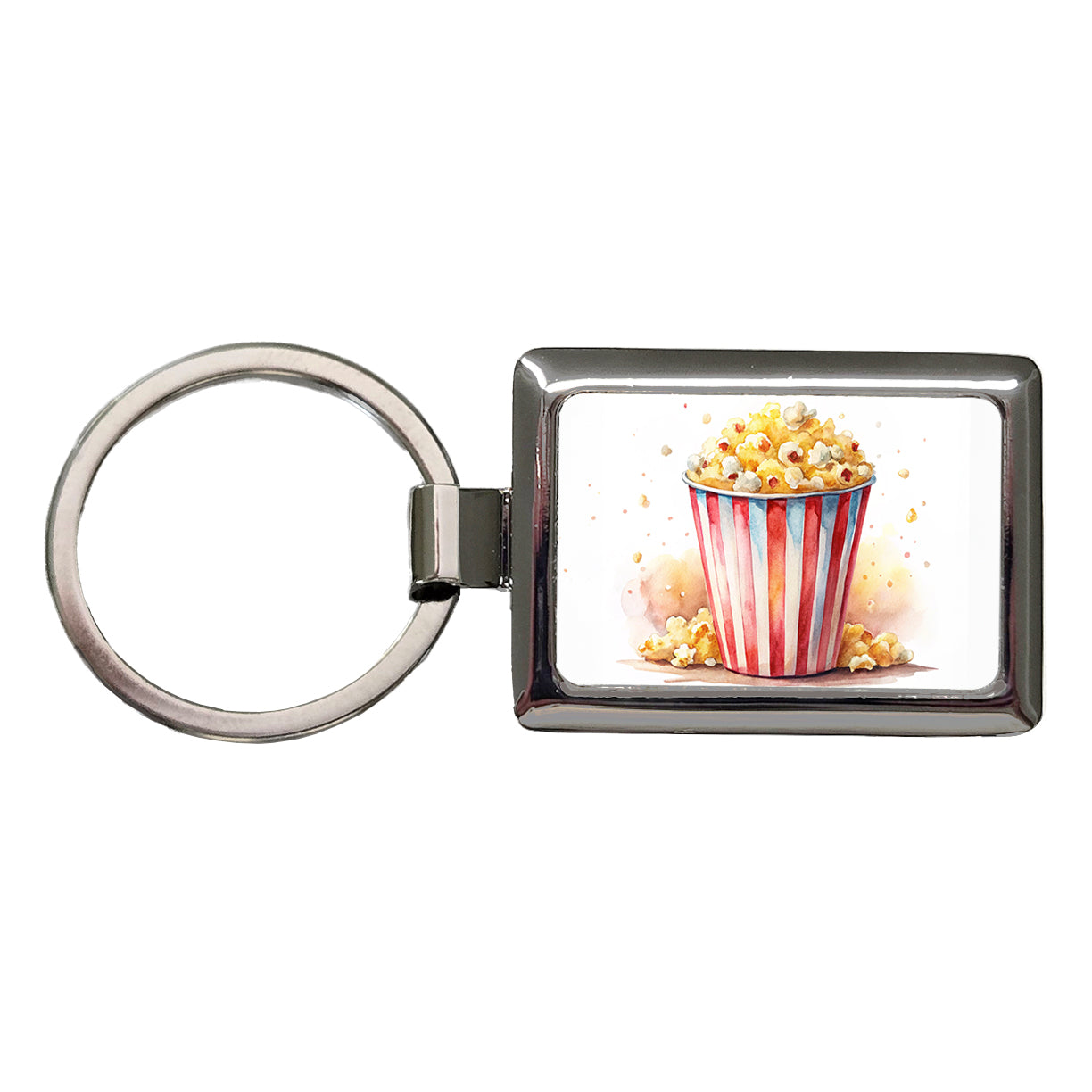 Movie Theater Popcorn Bucket Watercolor Rectangle Metal Keychain