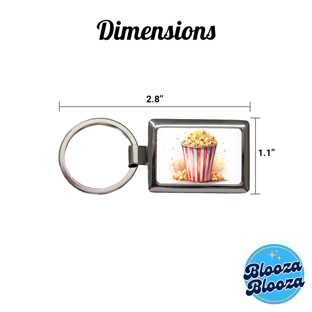 Movie Theater Popcorn Bucket Watercolor Rectangle Metal Keychain