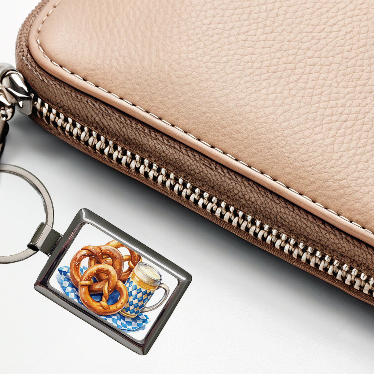 Oktoberfest German Pretzels Watercolor Rectangle Metal Keychain