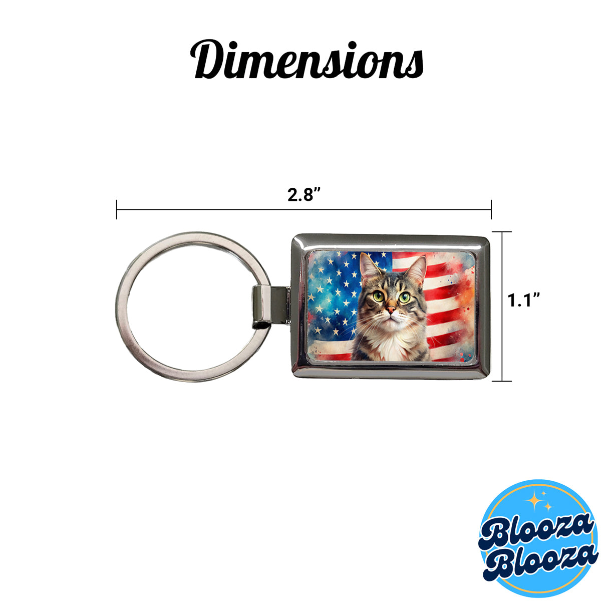 Patriotic Cat Watercolor American Flag Background Rectangle Metal Keychain
