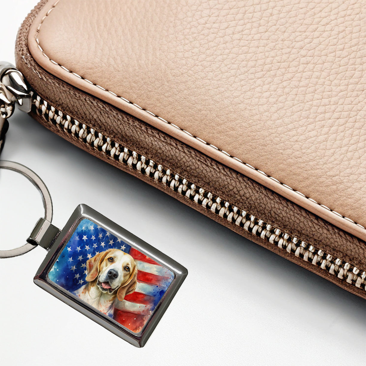 Patriotic Dog Watercolor American Flag Background Rectangle Metal Keychain