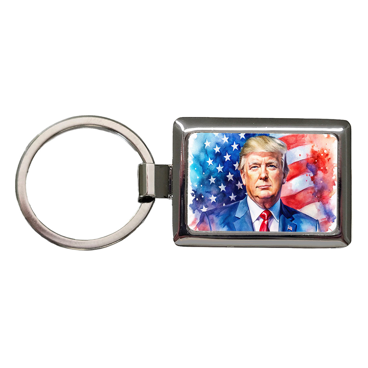 Patriotic Donald Trump American Flag Background Watercolor Rectangle Metal Keychain