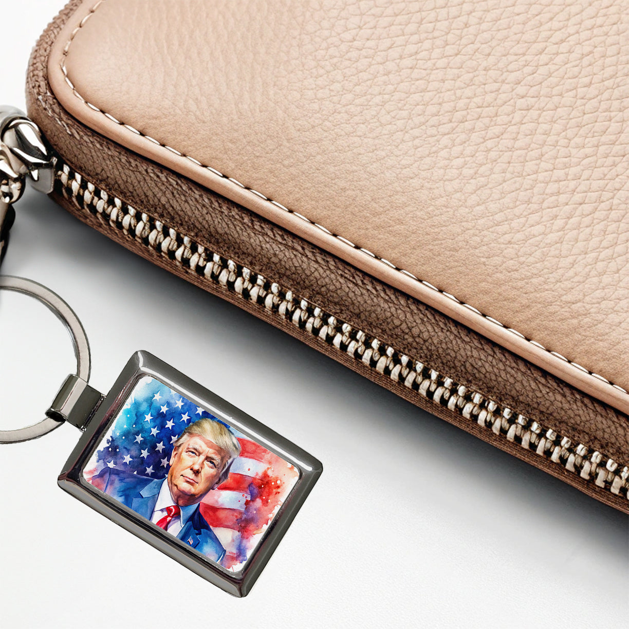 Patriotic Donald Trump American Flag Background Watercolor Rectangle Metal Keychain
