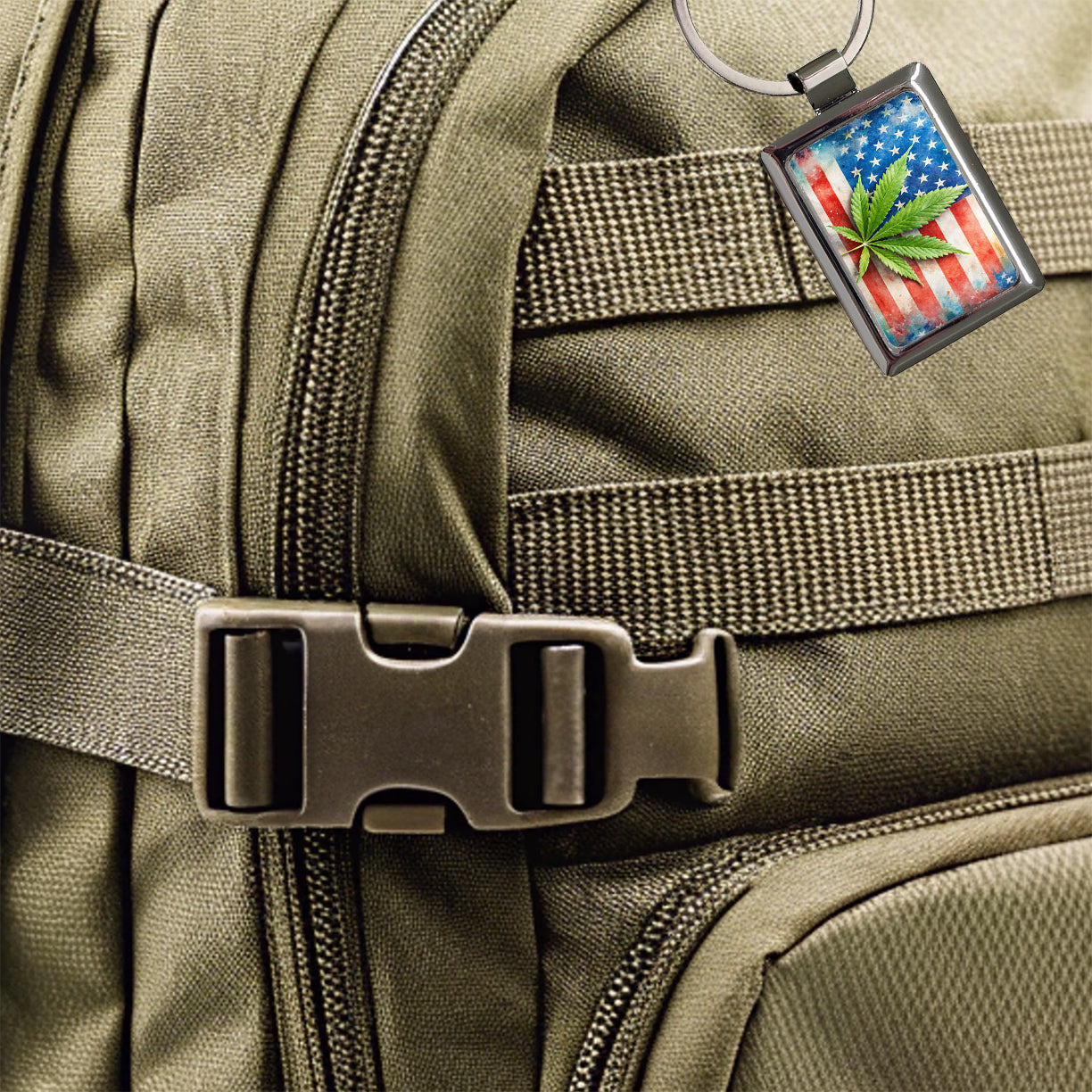 Patriotic Marijuana Leaf on American Flag Background Rectangle Metal Keychain