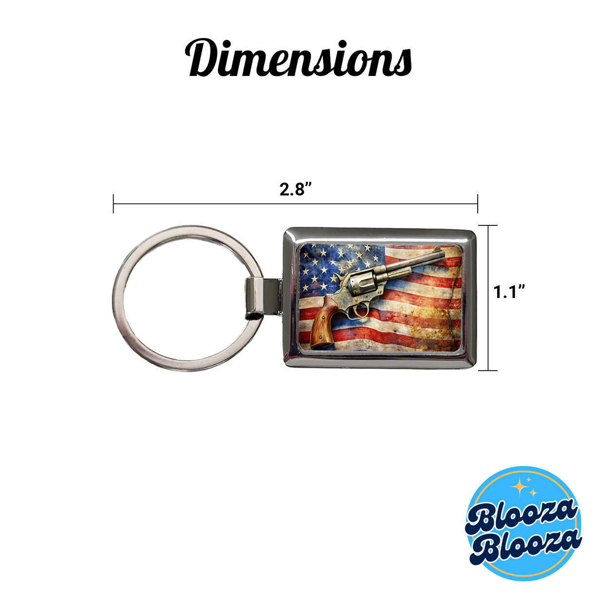 Patriotic Western Revolver With American Flag 2nd Amendment Watercolor Rectangle Metal Keychain
