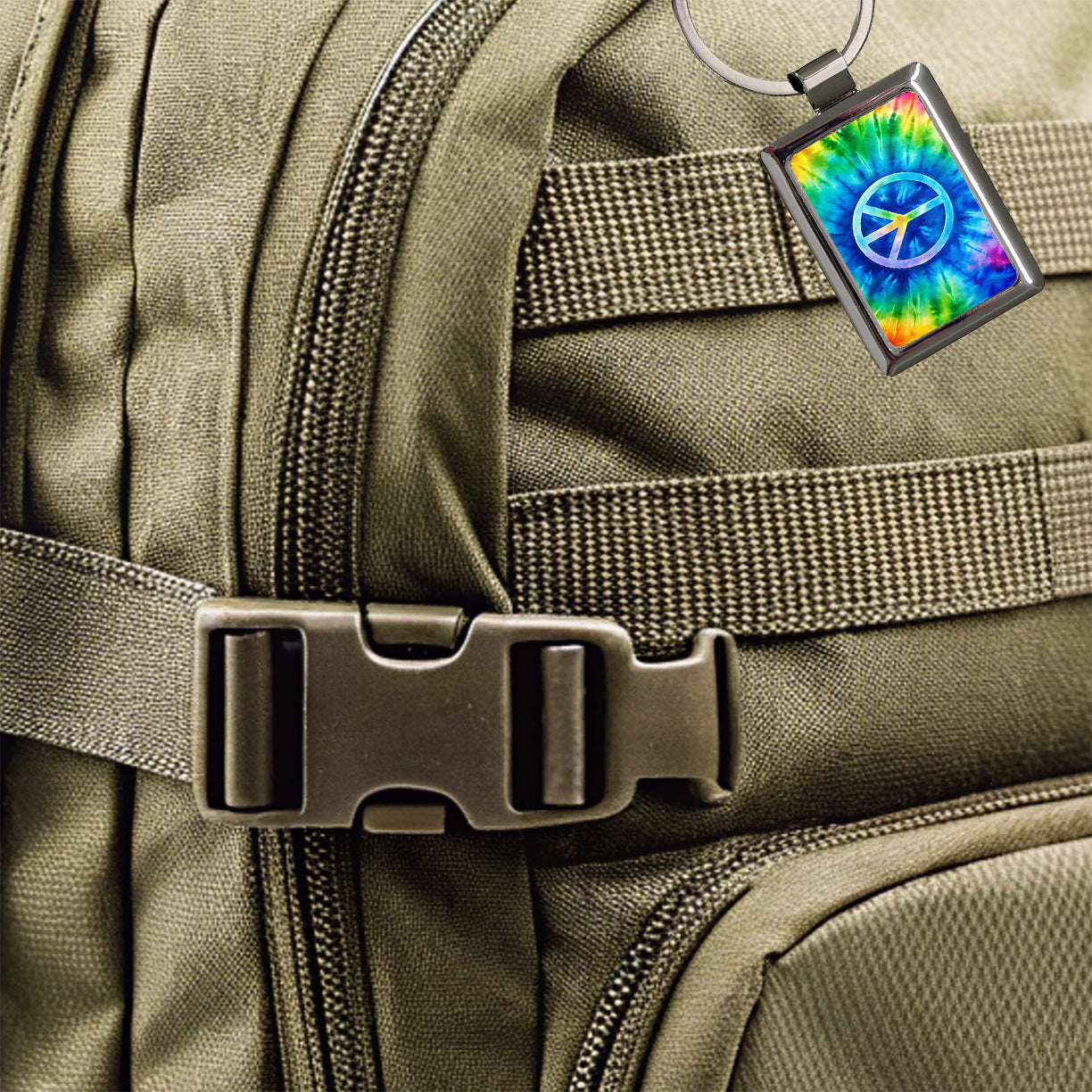 Peace Symbol Rainbow Hippie Tie Dye Background Rectangle Metal Keychain