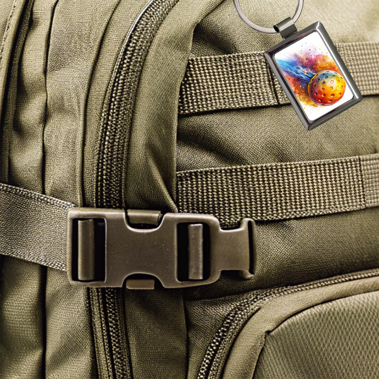 Pickleball Ball Rocketing Through The Air Watercolor Rectangle Metal Keychain