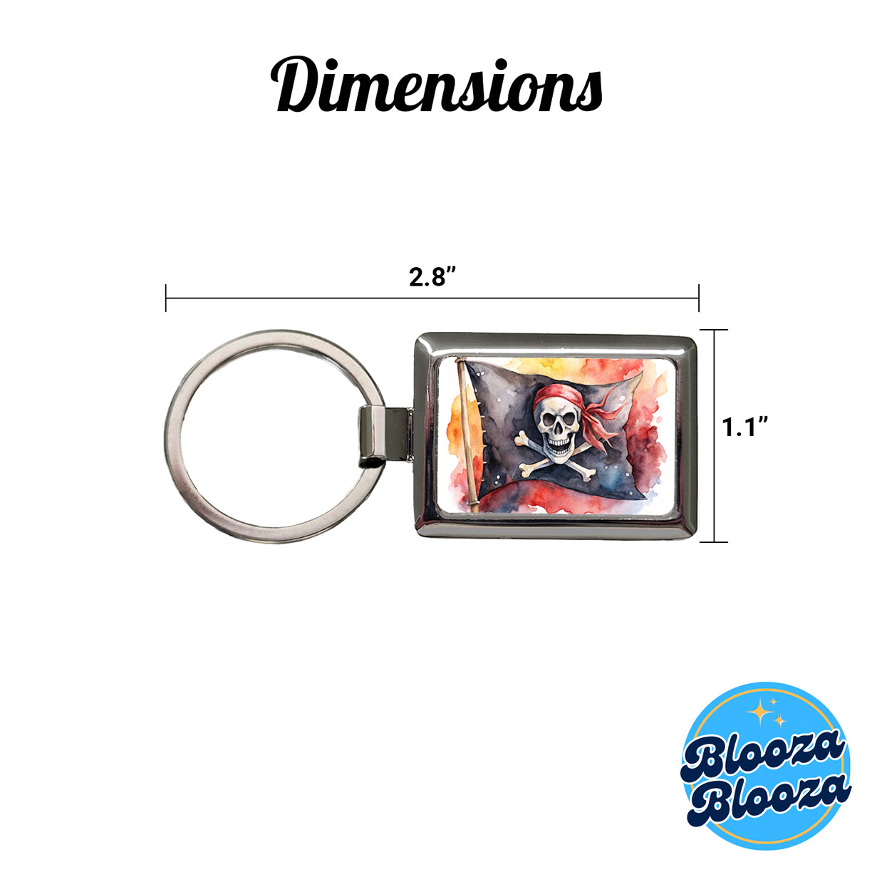 Pirate Jolly Roger Skull Crossbones Flag Watercolor Rectangle Metal Keychain