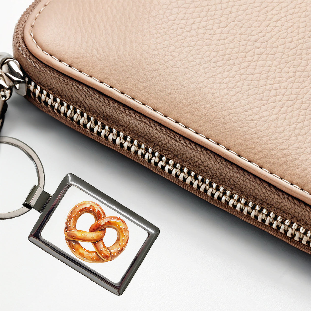 Pretzel Knot Oktoberfest Watercolor Rectangle Metal Keychain