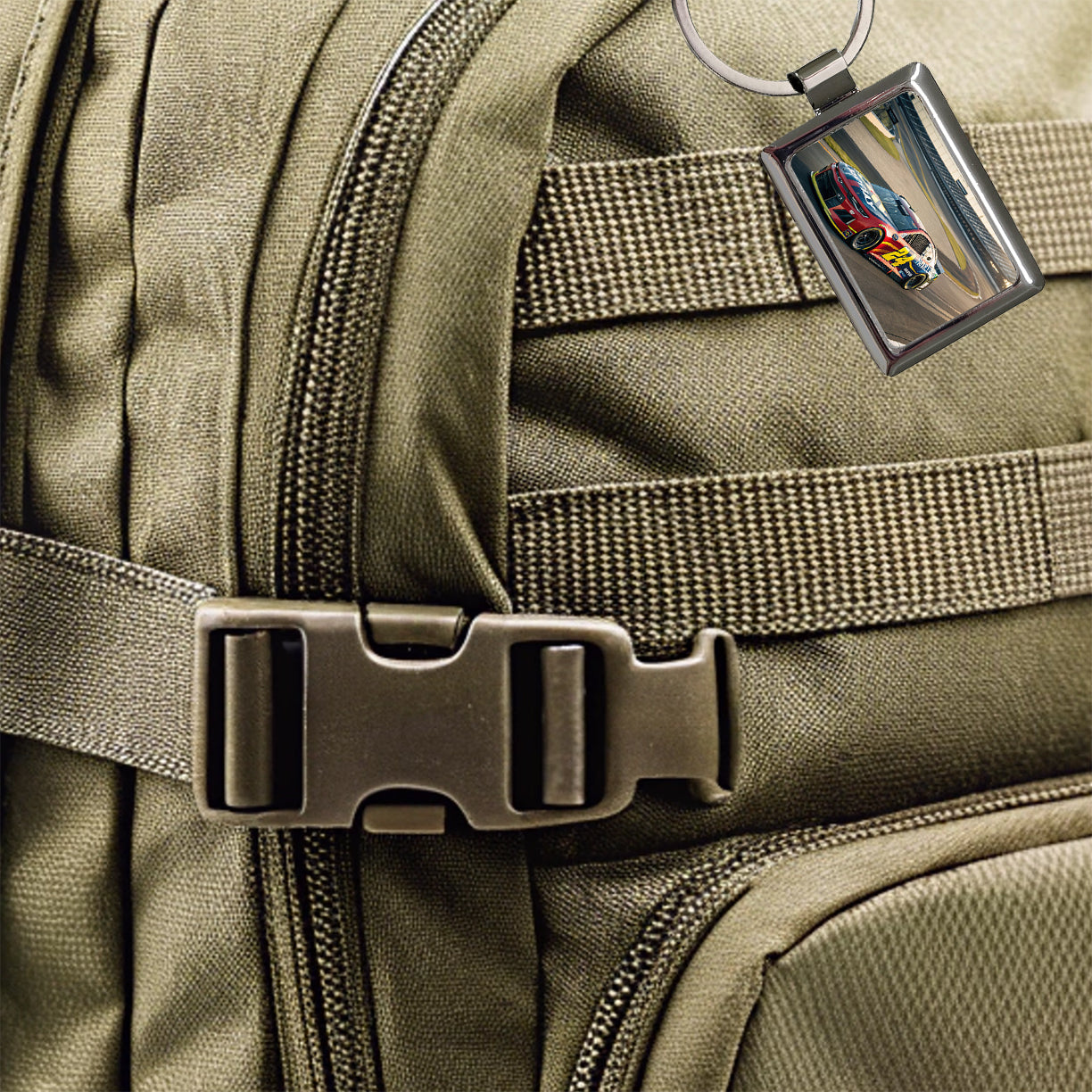 Racing Car Track Rectangle Metal Keychain