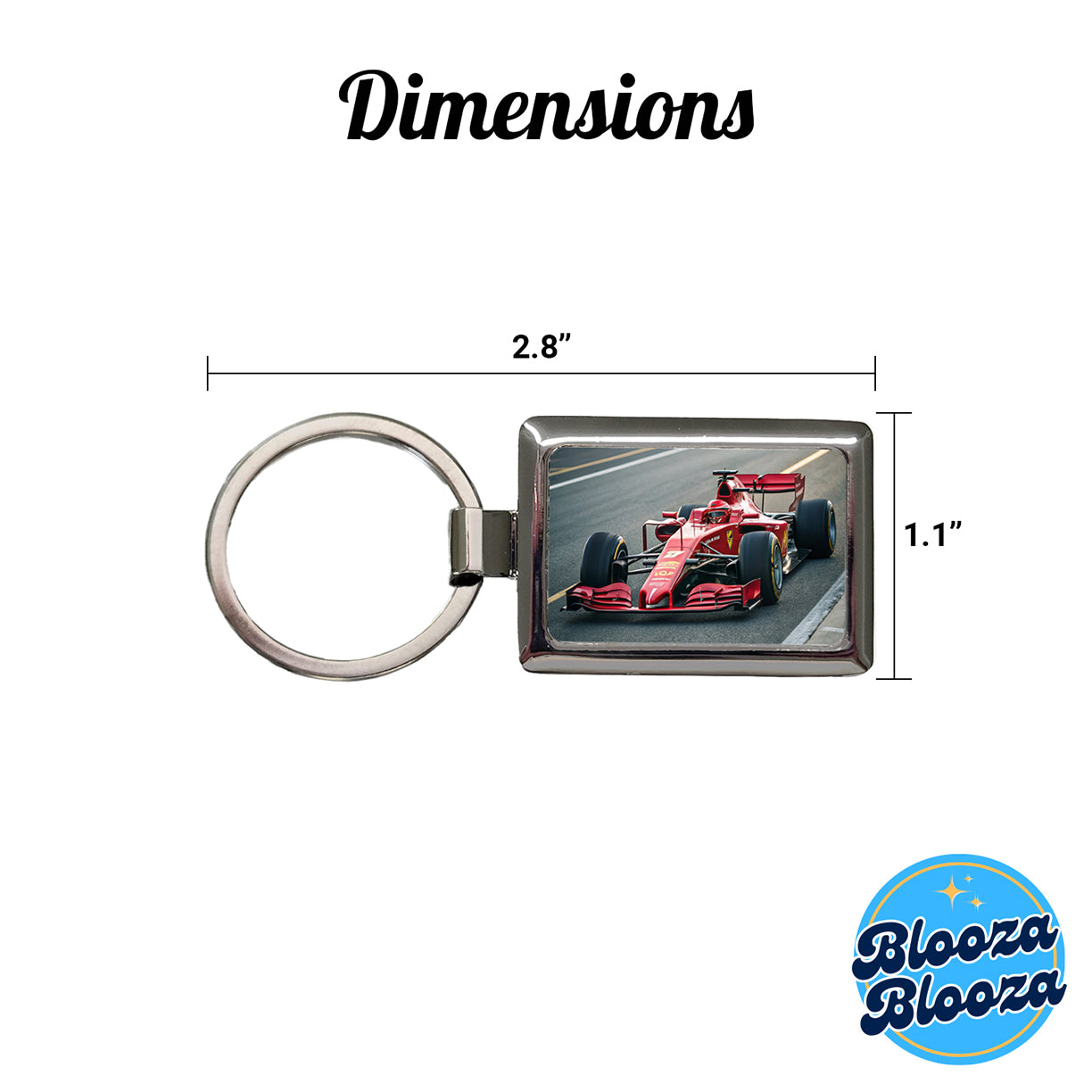 Red Racing Sports Car Rectangle Metal Keychain