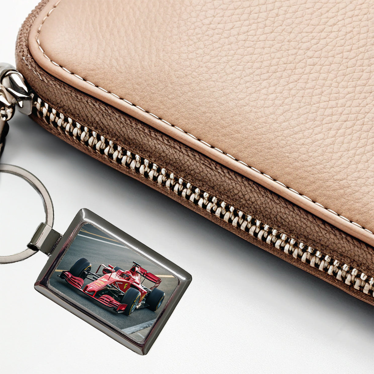 Red Racing Sports Car Rectangle Metal Keychain