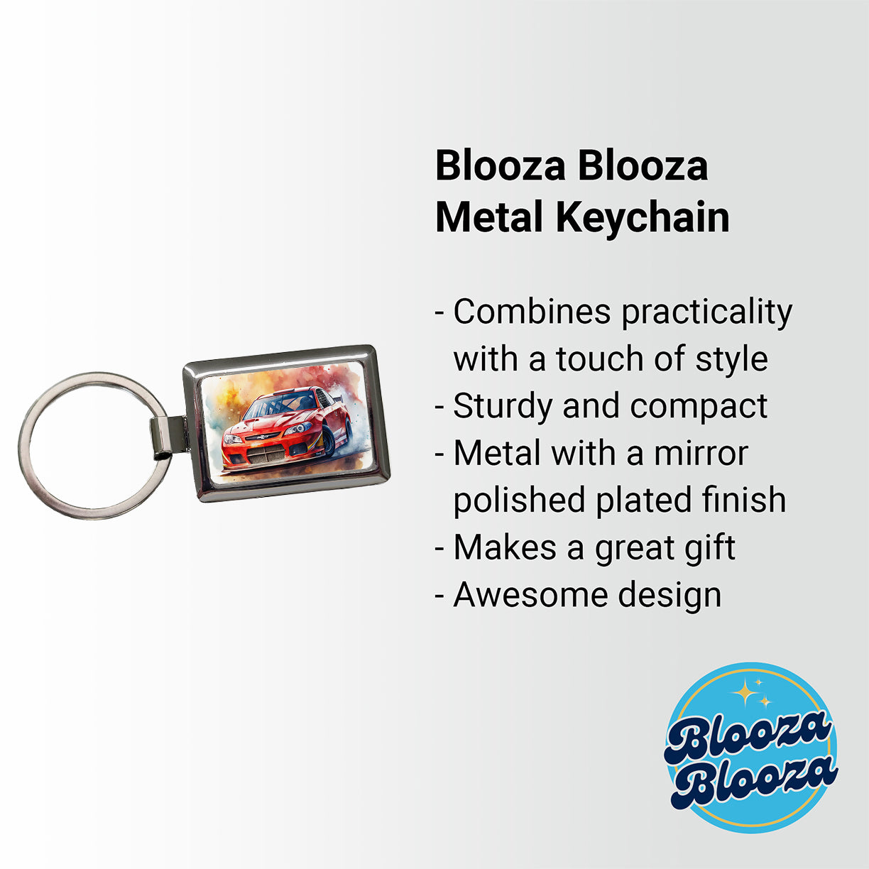 Red Stock Racing Car Watercolor Rectangle Metal Keychain