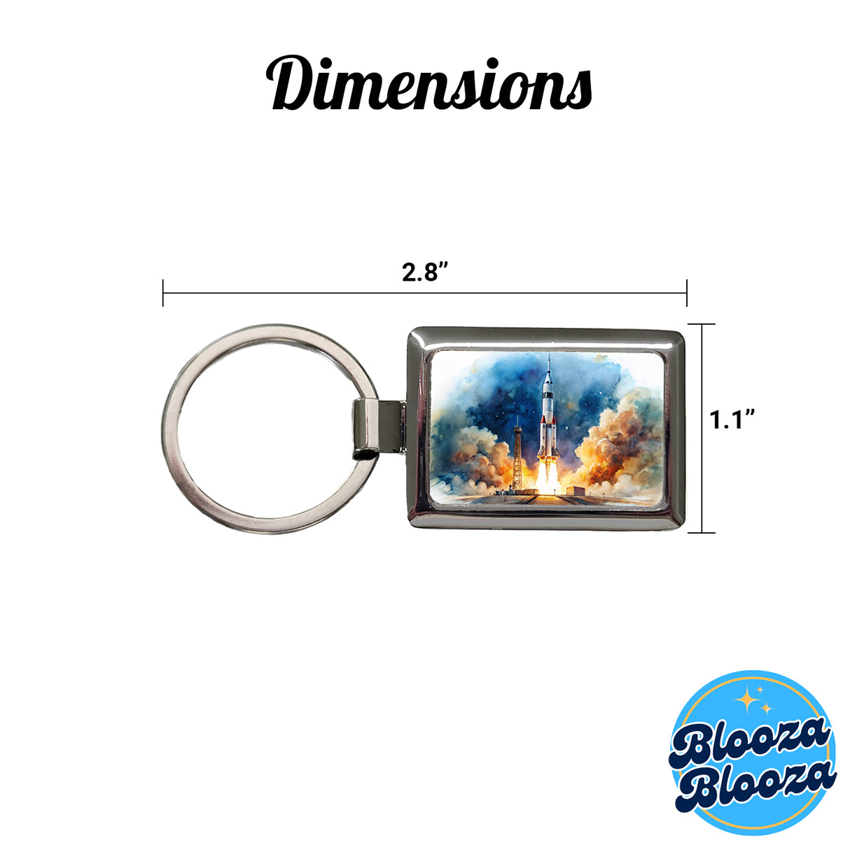 Rocket Spaceship Launch Sci-fi Watercolor Rectangle Metal Keychain