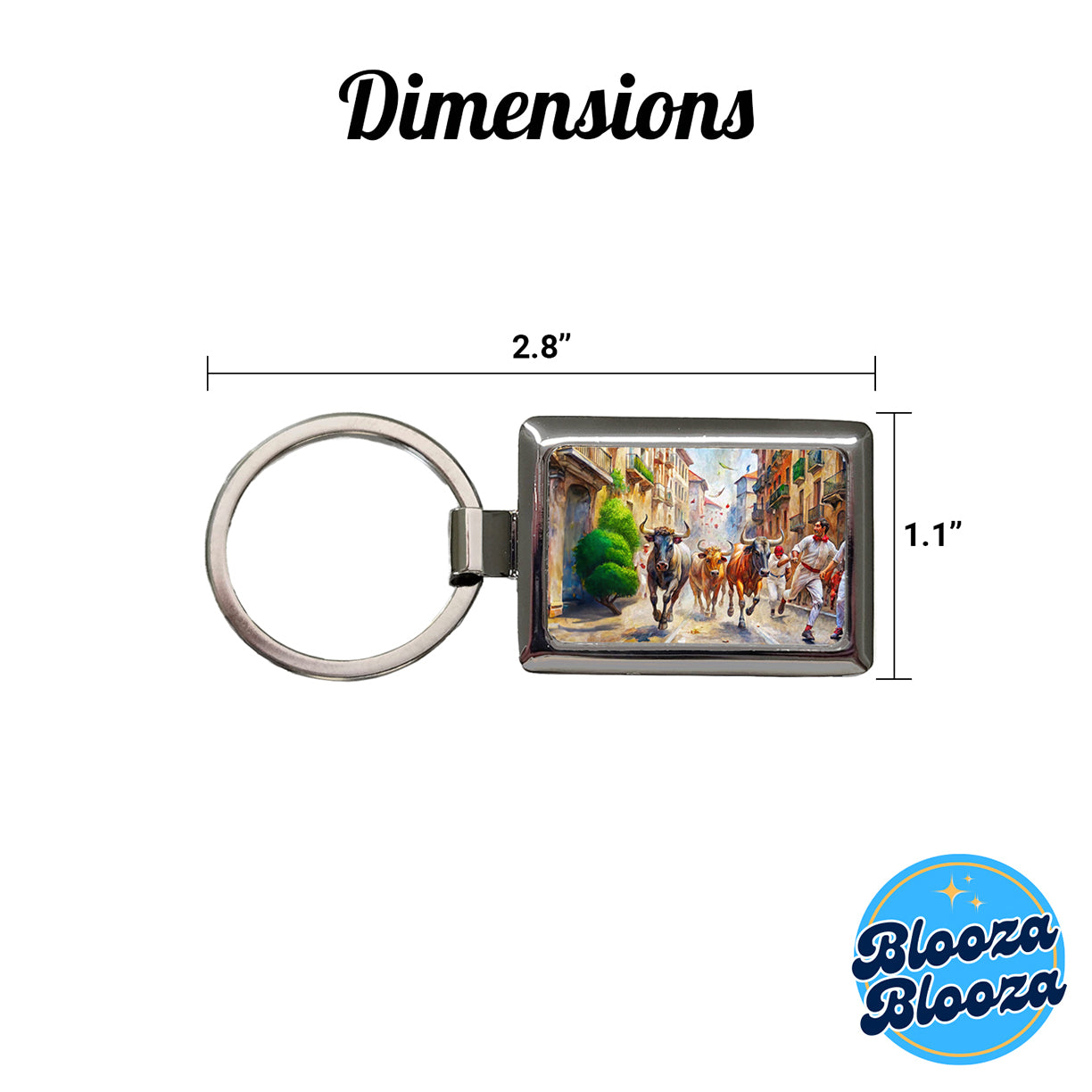 Running of the Bulls in Spain Rectangle Metal Keychain