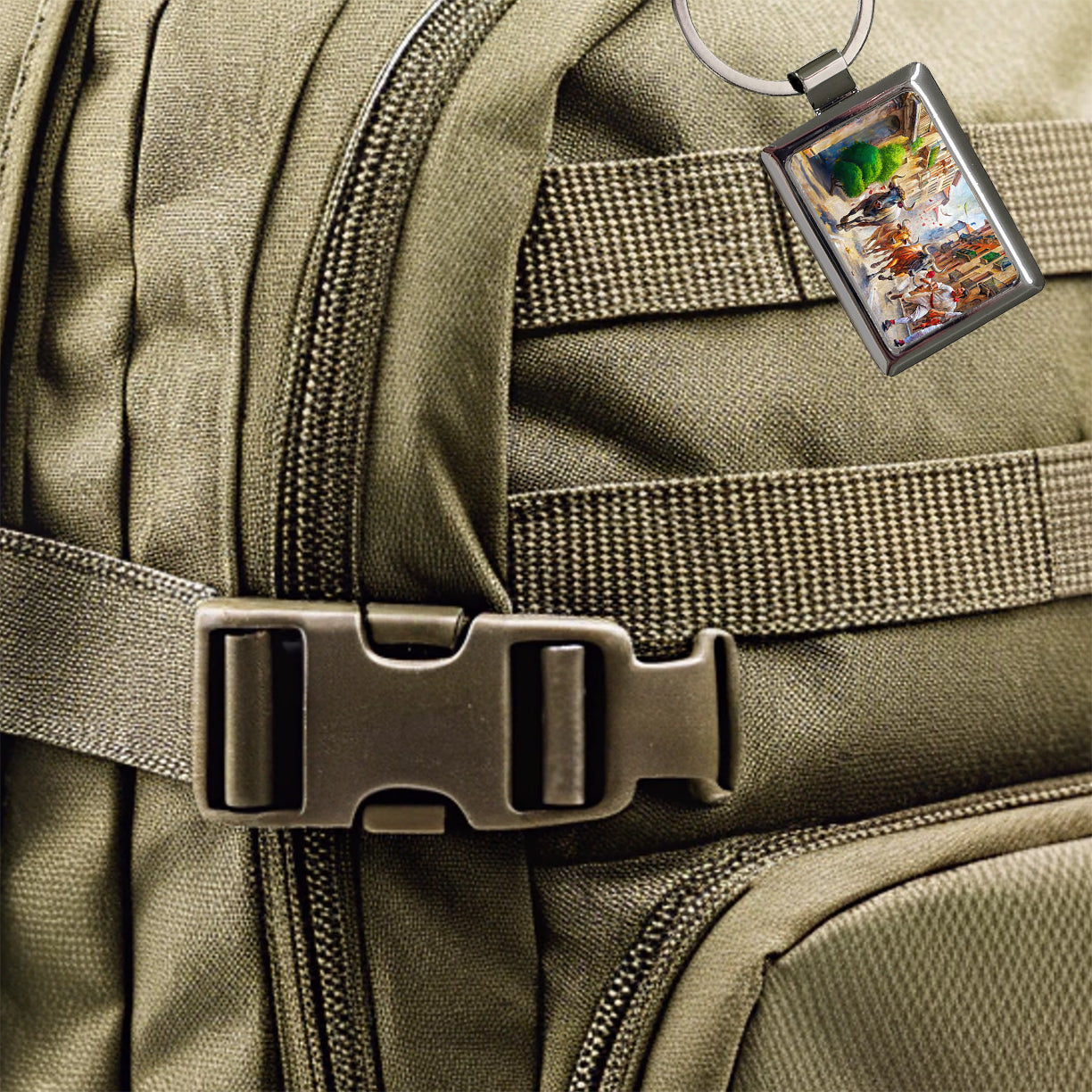 Running of the Bulls in Spain Rectangle Metal Keychain
