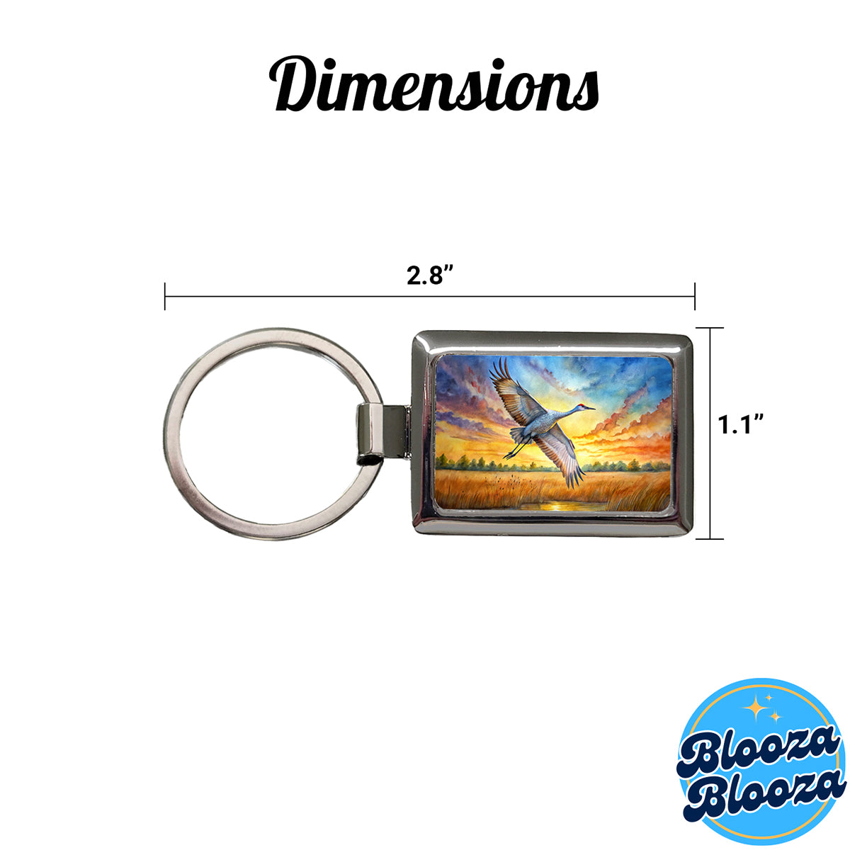 Sandhill Crane In Flight At Sunset Watercolor Rectangle Metal Keychain