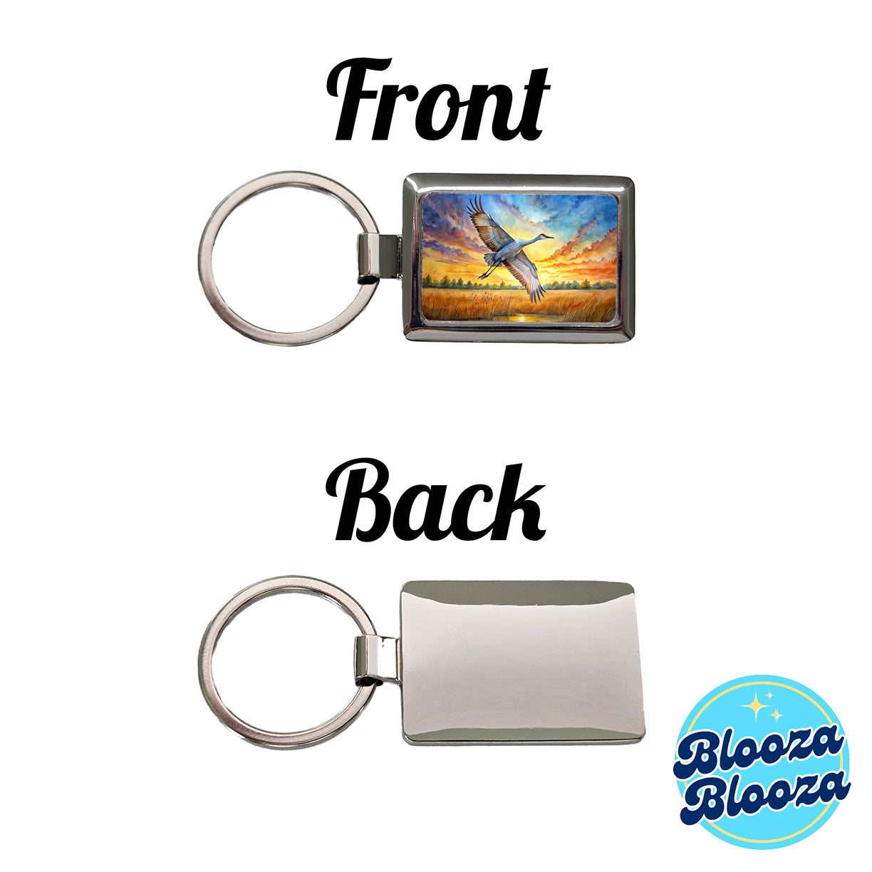 Sandhill Crane In Flight At Sunset Watercolor Rectangle Metal Keychain