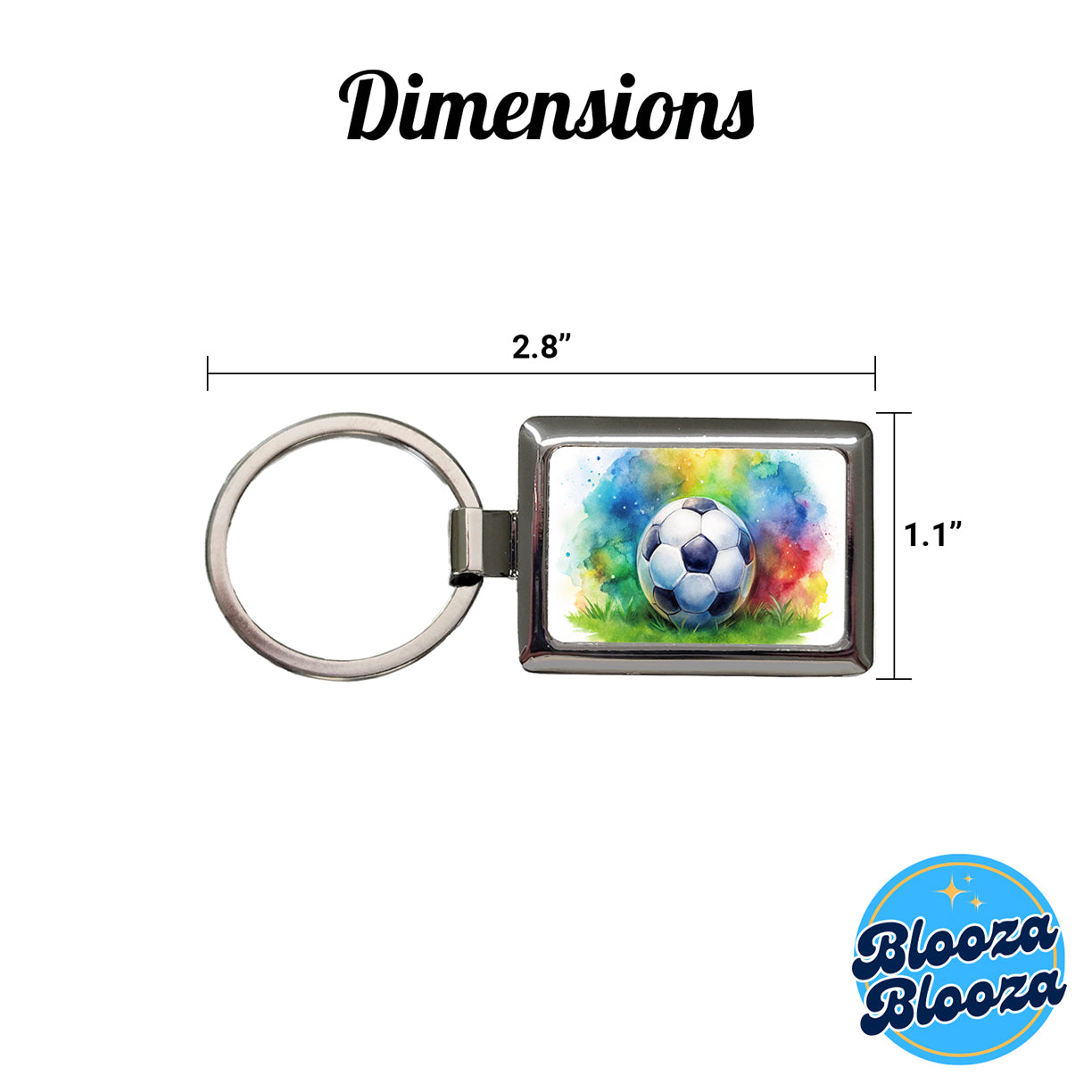 Soccer Ball On Field Watercolor Rectangle Metal Keychain