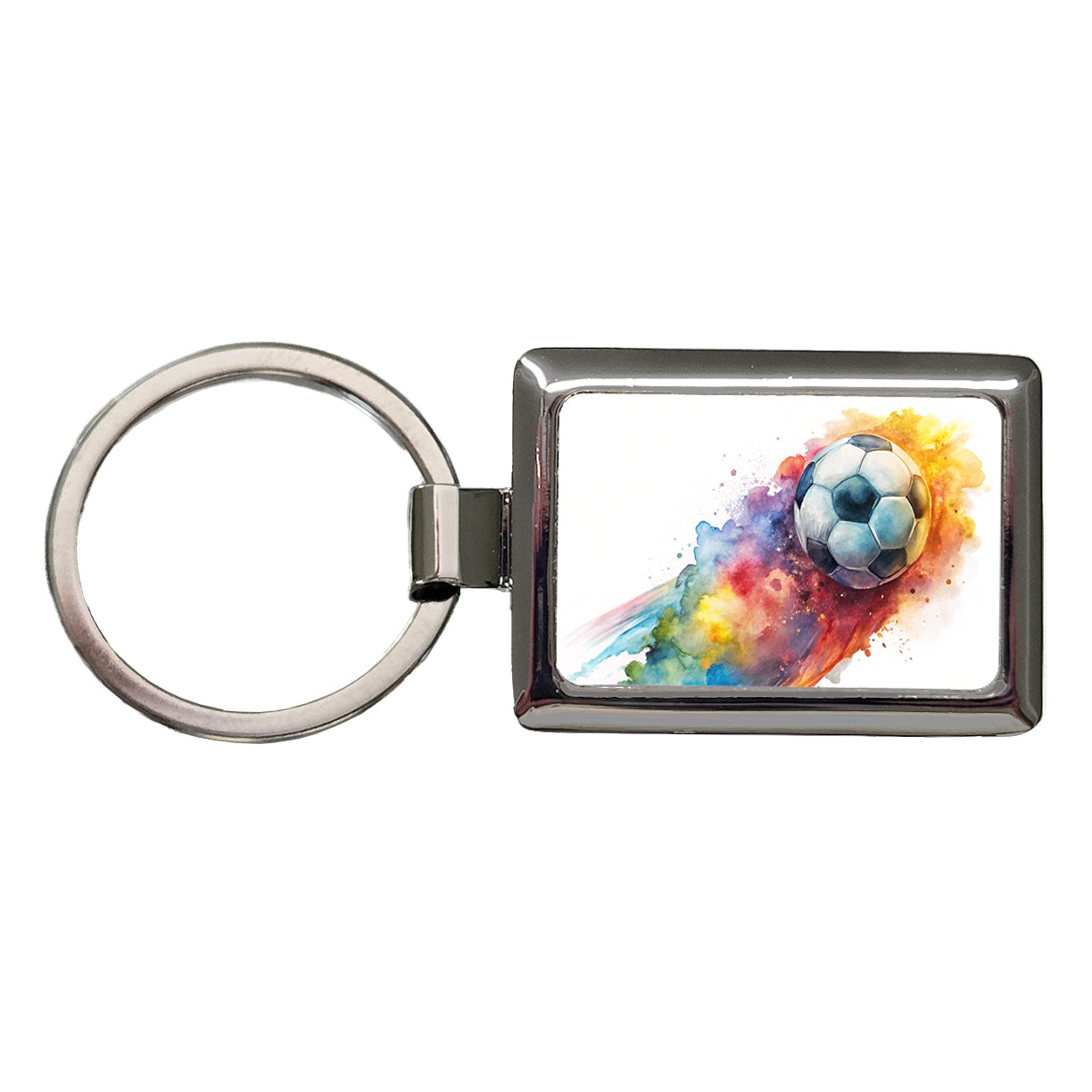 Soccer Ball Rocketing Through The Air Watercolor Rectangle Metal Keychain