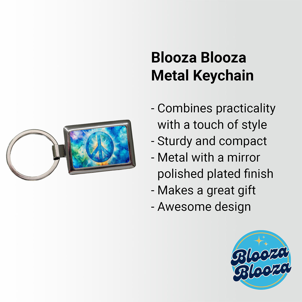 Solid Blue Peace Symbol Tie Dye Background Hippie Watercolor Rectangle Metal Keychain