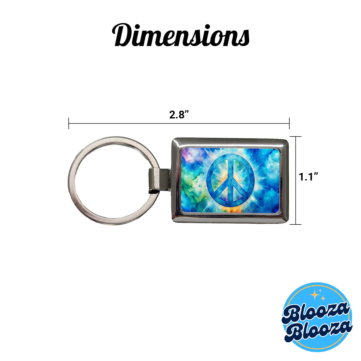 Solid Blue Peace Symbol Tie Dye Background Hippie Watercolor Rectangle Metal Keychain