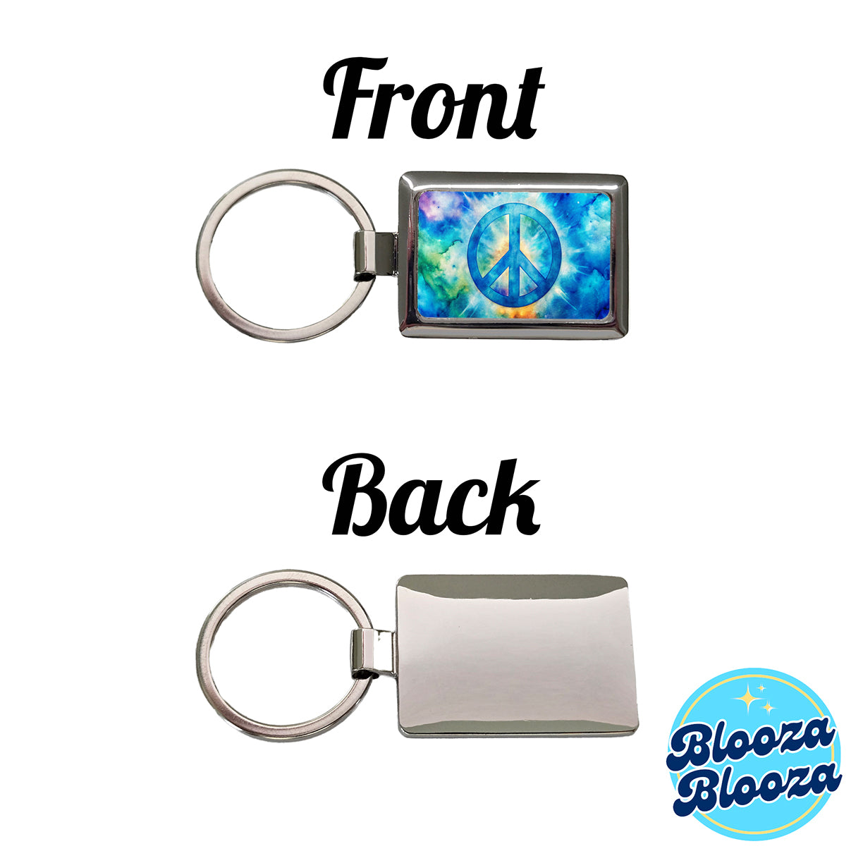 Solid Blue Peace Symbol Tie Dye Background Hippie Watercolor Rectangle Metal Keychain