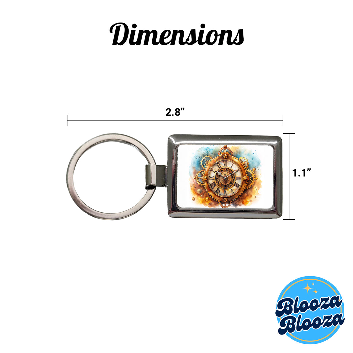 Steampunk Clock Fantasy Sci-fi Watercolor Rectangle Metal Keychain