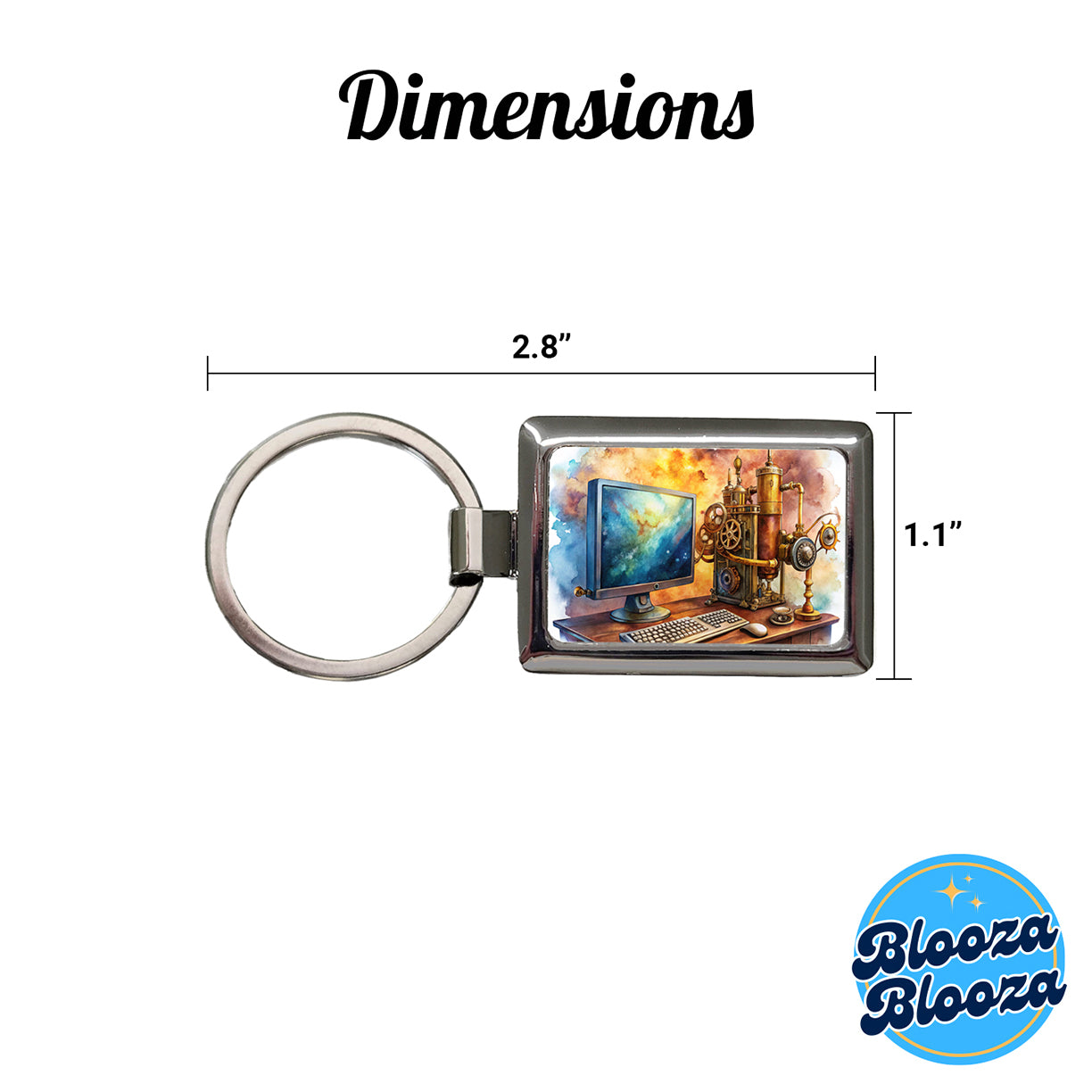 Steampunk Desktop PC Computer Fantasy Sci-fi Watercolor Rectangle Metal Keychain