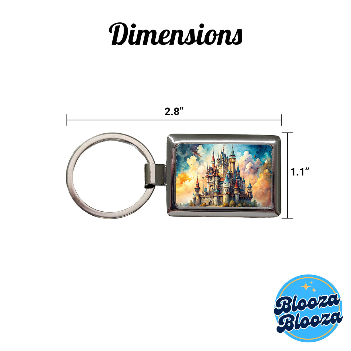 Steampunk Fantasy Castle Watercolor Rectangle Metal Keychain