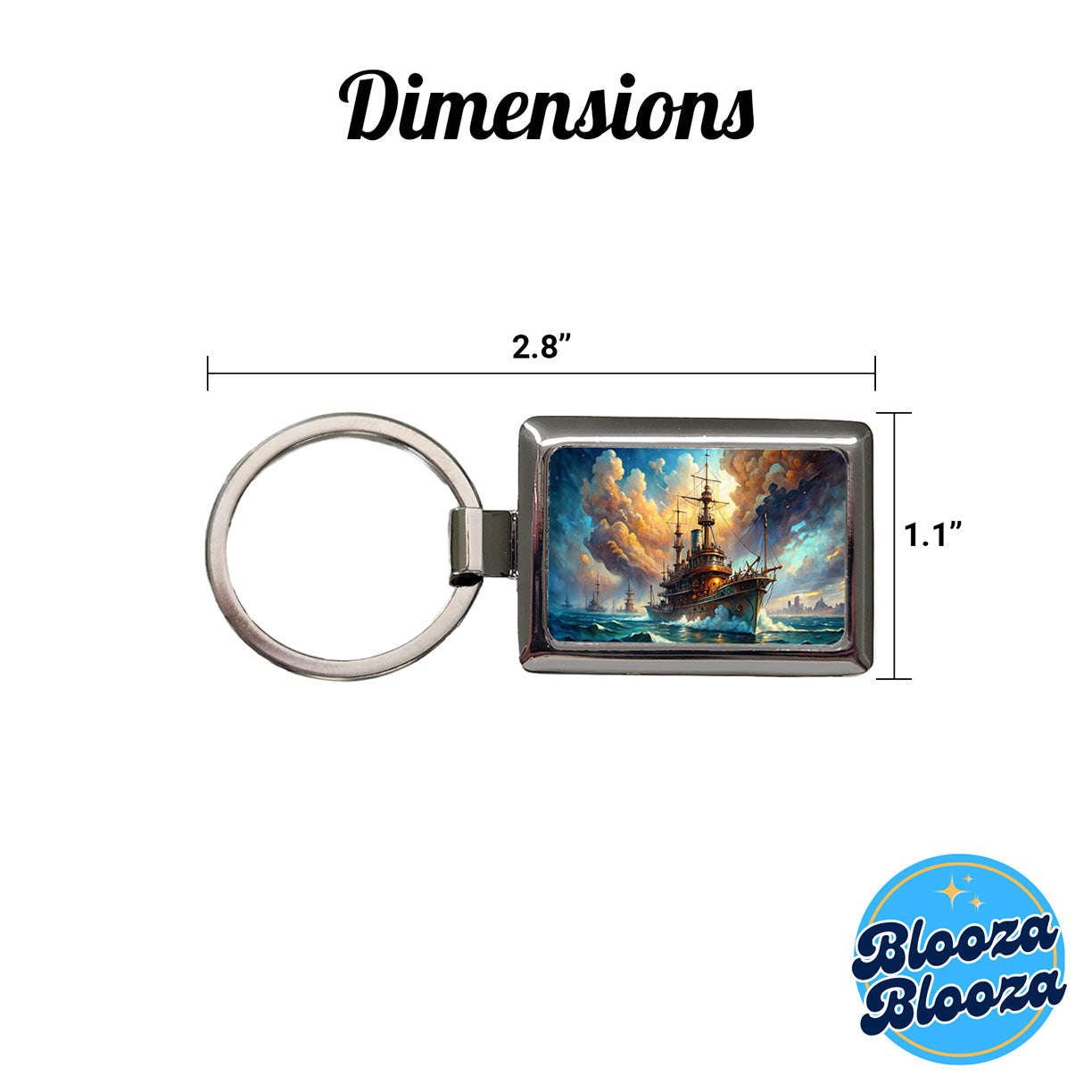 Steampunk Iron Warship Fantasy Sci-fi Watercolor Rectangle Metal Keychain